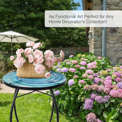 VCUTEKA Outdoor Side Table,14" Patio Accent Table Bistro Coffee End Table - color: Blue Purple Gradient Starry Vortex