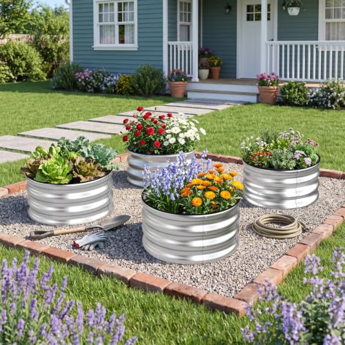 3-Pack Round Raised Garden Bed Outdoor 2x2x1ft Planter Box, Silver - color: Silver, size: 2x2x1ft (3 PCS)