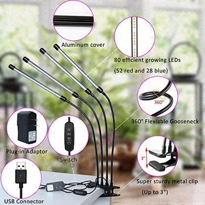 Felibeaco LED Plant Grow Lights for Indoor Plants Full Spectrum with Timer - style: Clip