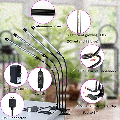 Felibeaco LED Plant Grow Lights for Indoor Plants Full Spectrum with Timer - style: Clip