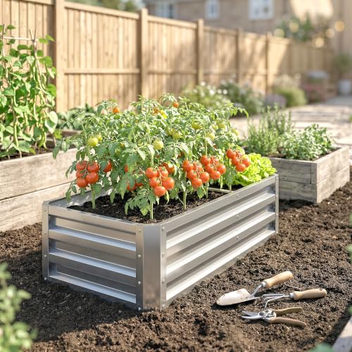 Outsunny 4' x 2' x 1' Galvanized Raised Garden Bed, Silver - color: Silver