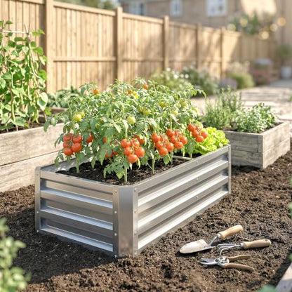 Outsunny 4' x 2' x 1' Galvanized Raised Garden Bed, Silver - color: Silver
