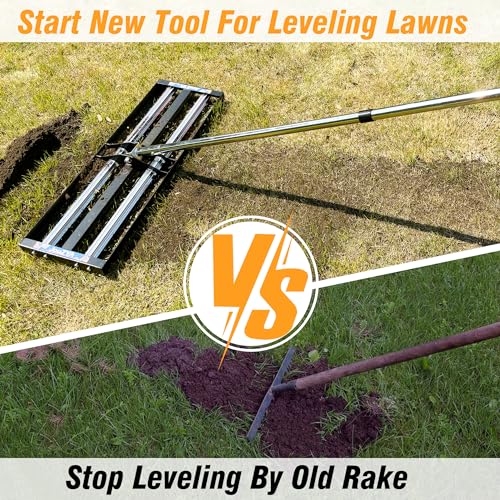 Updated Lawn Leveling Rake 30"x10", Lawn Leveler with Aluminum Rollers - size: 30''x10'' With Roller (Black)
