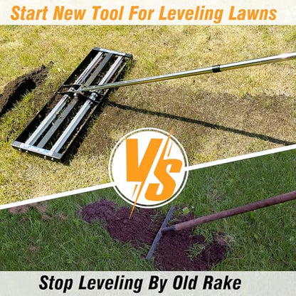 Updated Lawn Leveling Rake 30"x10", Lawn Leveler with Aluminum Rollers - size: 30''x10'' With Roller (Black)