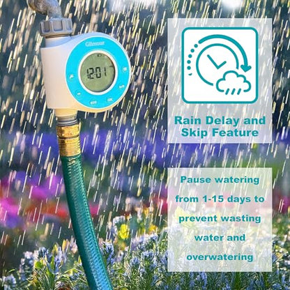 Gilmour Single Outlet Water Timer for Garden Hose, Programmable Automatic Watering System, LCD Screen, Rain Delay, Battery Operated - size: Single Outlet