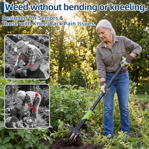 GAOMON 40" Stand-Up Weed Puller Tool with Ejector, Long Handle | 4 Serrated Stainless Steel Claws | Reinforced Foot Platform for Easy-Eject Easily Remove Weeds Without Bending Pulling Kneeling