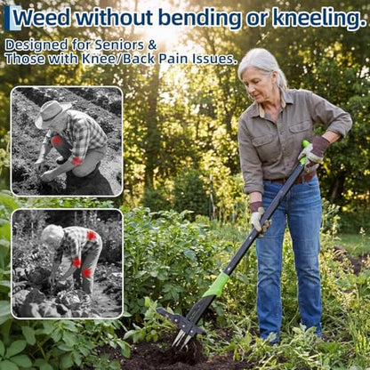 GAOMON 40" Stand-Up Weed Puller Tool with Ejector, Long Handle | 4 Serrated Stainless Steel Claws | Reinforced Foot Platform for Easy-Eject Easily Remove Weeds Without Bending Pulling Kneeling
