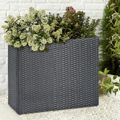 SUNNYPARK Large Rectangular Planter for Outdoor Rattan Block Box 32x11x24'' - color: Black