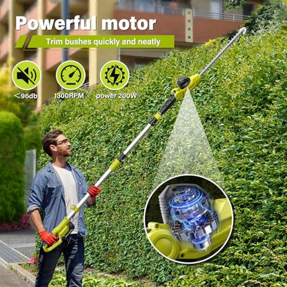 SEYVUM 20V Cordless Pole Hedge Trimmer, Bush & Shrub Cutter, 20-Inch Blade