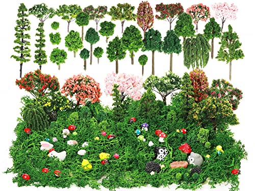 Hoteam 72 Pcs Fairy Garden Accessories Mini Trees Animals Moss Sheet