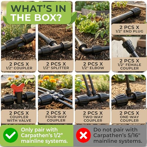 CARPATHEN 1/4" Tee Connectors for Quick Connect Drip Irrigation System Part