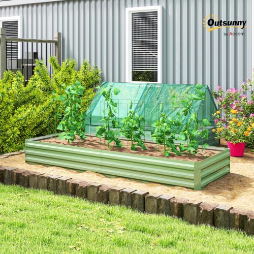 Outsunny 8' x 3' x 1' Galvanized Raised Garden Bed, Light Green - color: Light Green
