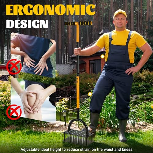 Lawn Aerator Tool with 16 Steel Spikes, Grass Aerator Lawn Tools with Spring-Loaded Design & Adjustable T-Handle, Pre-Assembled Hand Aerator Lawn Tool for Lawn, Courtyard and Garden - size: M -16 Spikes