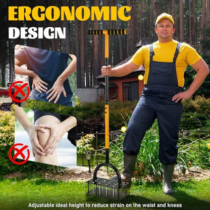 Lawn Aerator Tool with 16 Steel Spikes, Grass Aerator Lawn Tools with Spring-Loaded Design & Adjustable T-Handle, Pre-Assembled Hand Aerator Lawn Tool for Lawn, Courtyard and Garden - size: M -16 Spikes
