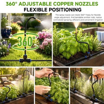 120FT Garden Watering System w/26 Nozzles,360° Bendable Drip Irrigation Kit