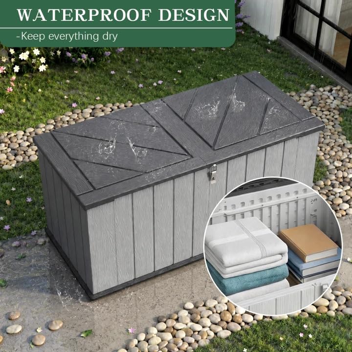 Outdoor Storage Shed, Resin Waterproof Storage Cabinet, Large Deck Box with Smooth-Opening Lid, UV Resistant & Windproof for Patio Garden Backyards, 21 Cu.Ft Dark Grey