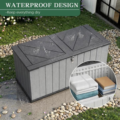Outdoor Storage Shed, Resin Waterproof Storage Cabinet, Large Deck Box with Smooth-Opening Lid, UV Resistant & Windproof for Patio Garden Backyards, 21 Cu.Ft Dark Grey