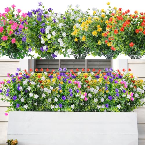 AmyHomie 20 PCS Artificial Flowers for Outdoors, UV Resistant Fake Plants - color: Mix Color-eucalyptus, size: 20