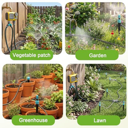 172FT Drip Irrigation System Kit with 2 Zone Water Timer for Garden
