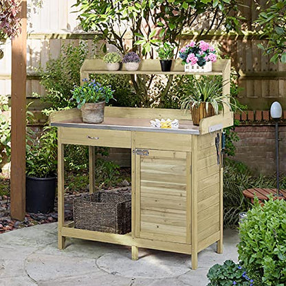 Yaheetech Potting Bench Outdoor Potting Table with Storage,Light Green - color: Light Green