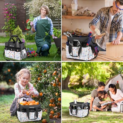 WORKPRO Garden Tool Bag, 10 Pockets and Shoulder Strap, Floral White - color: Floral White