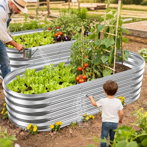 17" Tall Oval-Shaped / Elliptic Metal Raised Garden Bed Outdoor Silver - color: Silver, size: 60X24X16.5 Inches