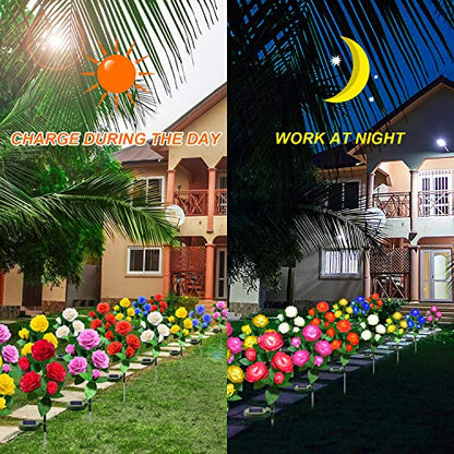 Solar Flower Lights Outdoor Waterproof LED Garden Stake 2 Pack - color: Yellow, size: 2 Pack