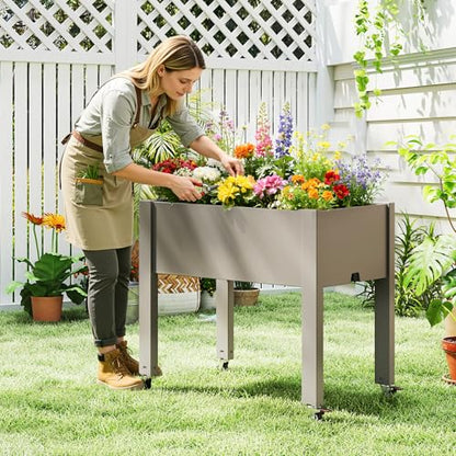 Fancyango Raised Garden Bed with Wheels 26.3" Hx2 -Gray - color: Gray, size: 26.3"Hx2