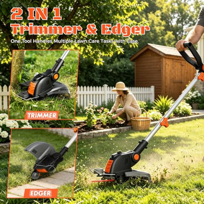 Electric Weed Wacker Eater String Trimmer Weed Whacker Battery Operated 21V - color: Black and Orange
