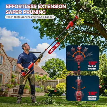 2-in-1 Electric Pruning Shears Cordless with Pole, 2.1" Cutting Diameter Pole Pruning Shears, Brushless Motor, Extra Blade, 2 * 2Ah Batteries, 2 Modes Adjustable Pruning Shears for Tree Flower - size: 2.1"