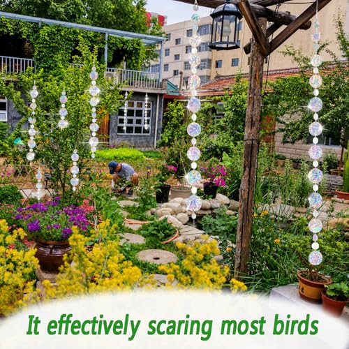 5 Pack Reflective Bird Scare Discs Set, 40 Inch Long Bird Scare Hanging Devices Double-Sided Reflectors Deterrents Keep Birds Away for Garden, Orchards, Patio, Yard (Silver) - color: Silver