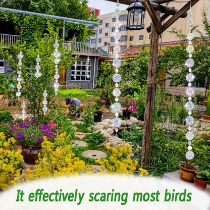 5 Pack Reflective Bird Scare Discs Set, 40 Inch Long Bird Scare Hanging Devices Double-Sided Reflectors Deterrents Keep Birds Away for Garden, Orchards, Patio, Yard (Silver) - color: Silver