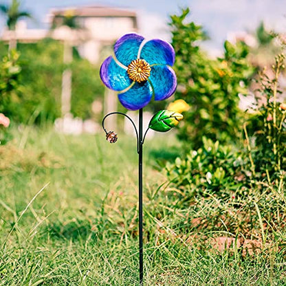 Viveta Wind Spinner with Metal Stake, Garden Pinwheels - color: B-blue-1 Pack