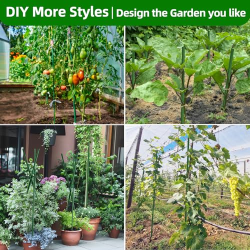 Fabulas Garden Stakes 16 Inch 30 Pack, Diy 4ft 5ft 6ft 7ft 8ft Tomato Stakes Plastic Coated Metal Plant Sticks Stakes Supports with 20 Connectors 15 Rotatable Clips for Indoor Outdoor Plants Vegetable - size: 16inch-30pcs