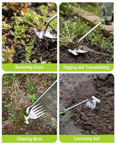 WORKPRO 15-Inch 6-Tine Weed Puller Tool for Deep Root Removal