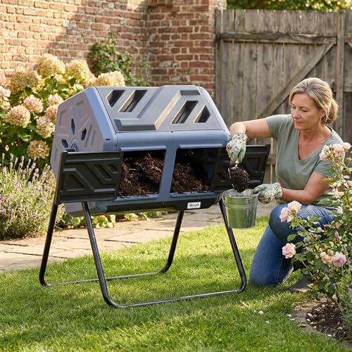 Werph 43 Gallon Outdoor Rotating Compost Bin, Dual Chamber, Purple & Black - color: Purple & Black