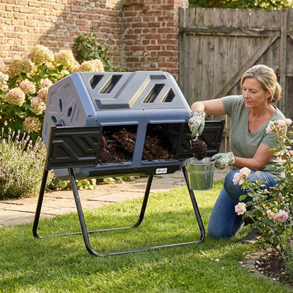 Werph 43 Gallon Outdoor Rotating Compost Bin, Dual Chamber, Purple & Black - color: Purple & Black
