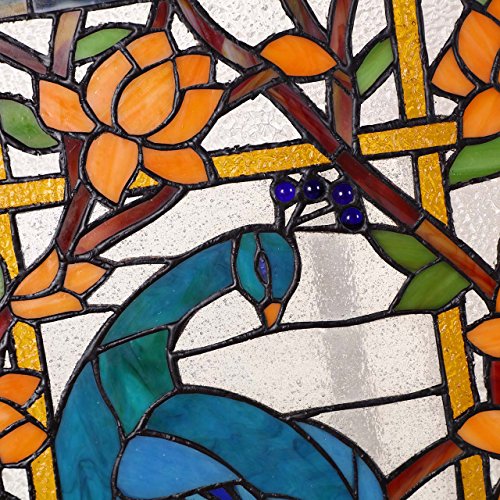 Bieye W10011 Peacock Tiffany Style Stained Glass Window Panel, Blue - size: 15"W x 23"H Rectangular