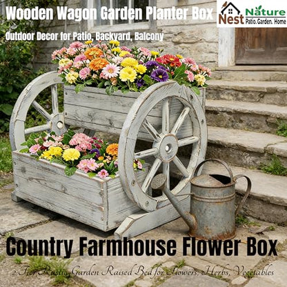 NestNature Wooden Wagon Planter Box|Raised Garden Bed W/Wheels for Plants - color: Antique White, size: Classic-2Tier