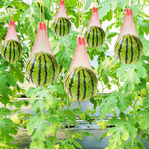 50 PCS Watermelon Nets,20 Inches Melon Hammock Red Onion Mesh Bags,Reusable Cantaloupes Hanging Mesh Bag with Drawstring for Trellis Vertical Garden Growing - size: 50 PCS 20 Inches Watermelon Nets