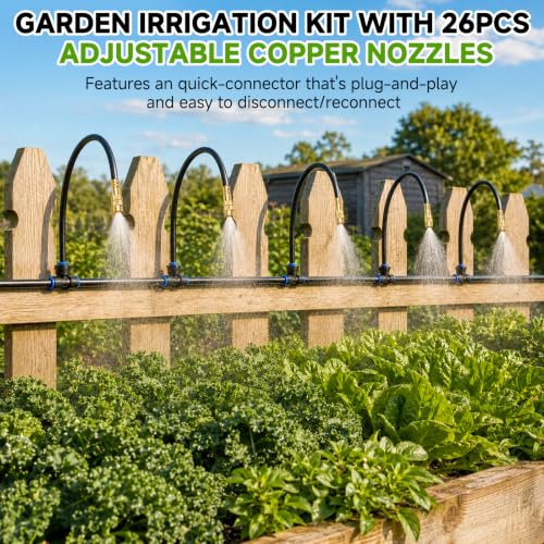 120FT Garden Watering System w/26 Nozzles,360° Bendable Drip Irrigation Kit