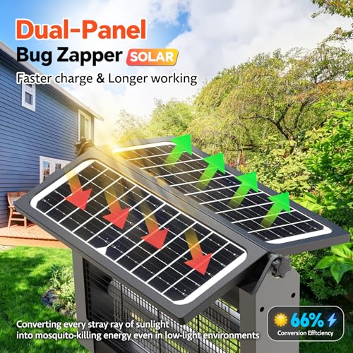Solar Bug Zapper Outdoor Dual Solar Panel, 4500V Mosquito Zapper Waterproof - color: Gray