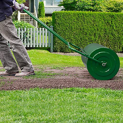 VINGLI 24 Inch Lawn Roller Water Filled Pull Behind Garden Drum Roller Push/Tow Behind, Water/Sand Filled for Garden, Lawn, Backyard, Green - color: Green, size: 24 inch