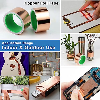 BOMEI PACK 2inch x 49ft Copper Foil Tape with Conductive Adhesive for Guitar and EMI Shielding, Crafts, Soldering, Stained Glass, Electrical Repairs, Grounding 1 Pack - size: 2 inch x 49 ft
