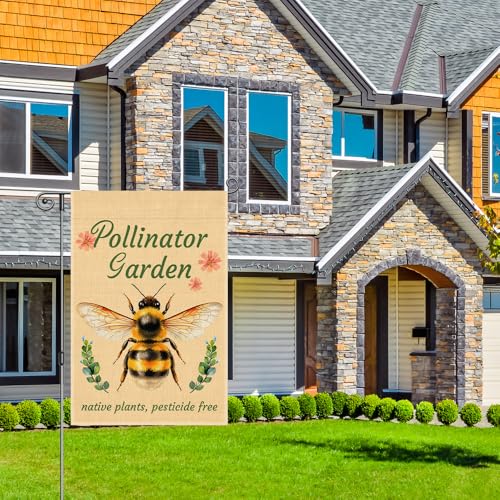 Perfectinsoy Pollinator Garden with Native Plants Pesticide Free Yard Flag - color: Beige69
