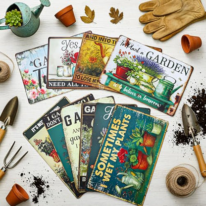10 Pcs Vintage Funny Garden Metal Sign for Woman, 12 x 8 Inch