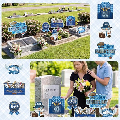 Sieral 6 Pcs Father Day Cemetery Sign, Birthday Grave Decor Waterproof - style: Father Day