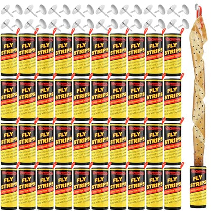 40 Rolls Fly Strips Traps for Home, Sticky Strips, Fly Paper Tape Catcher Ribbon for Gnat Fungus Fruit Flies - color: 40Pack