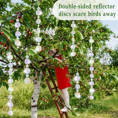 5 Pack Reflective Bird Scare Discs Set, 40 Inch Long Bird Scare Hanging Devices Double-Sided Reflectors Deterrents Keep Birds Away for Garden, Orchards, Patio, Yard (Silver) - color: Silver