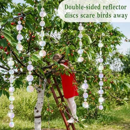 5 Pack Reflective Bird Scare Discs Set, 40 Inch Long Bird Scare Hanging Devices Double-Sided Reflectors Deterrents Keep Birds Away for Garden, Orchards, Patio, Yard (Silver) - color: Silver